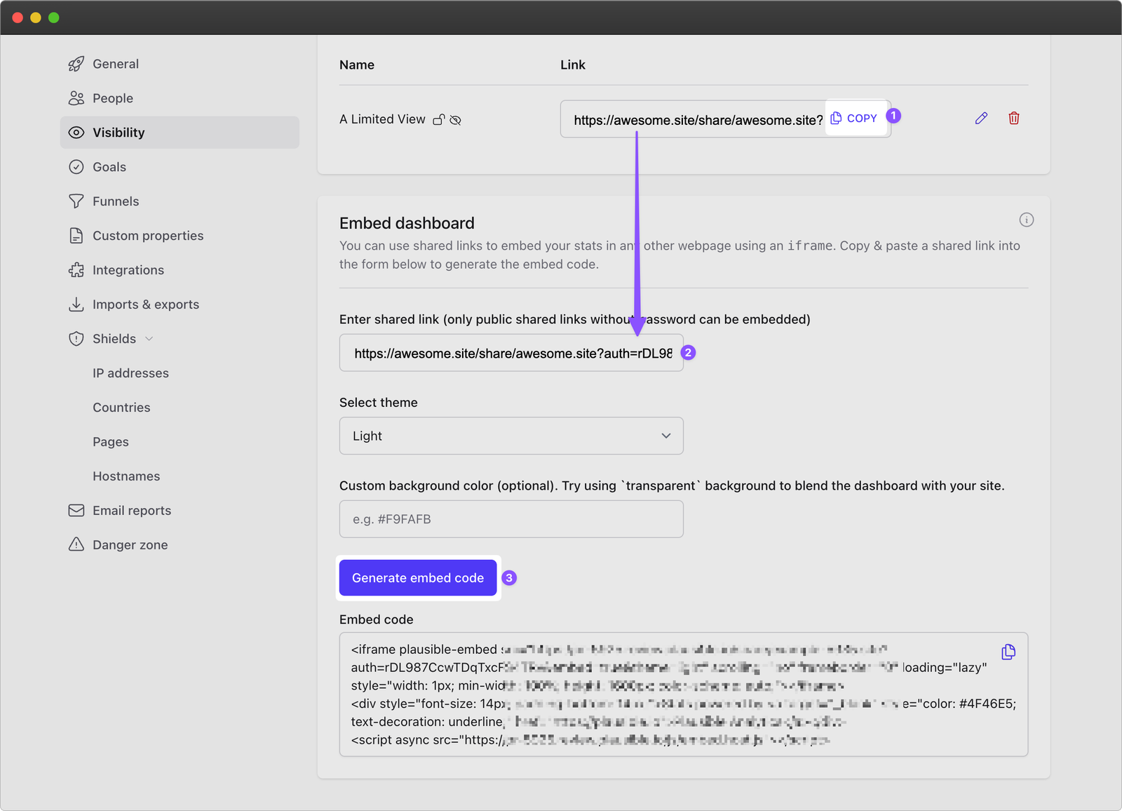 Generate embed code