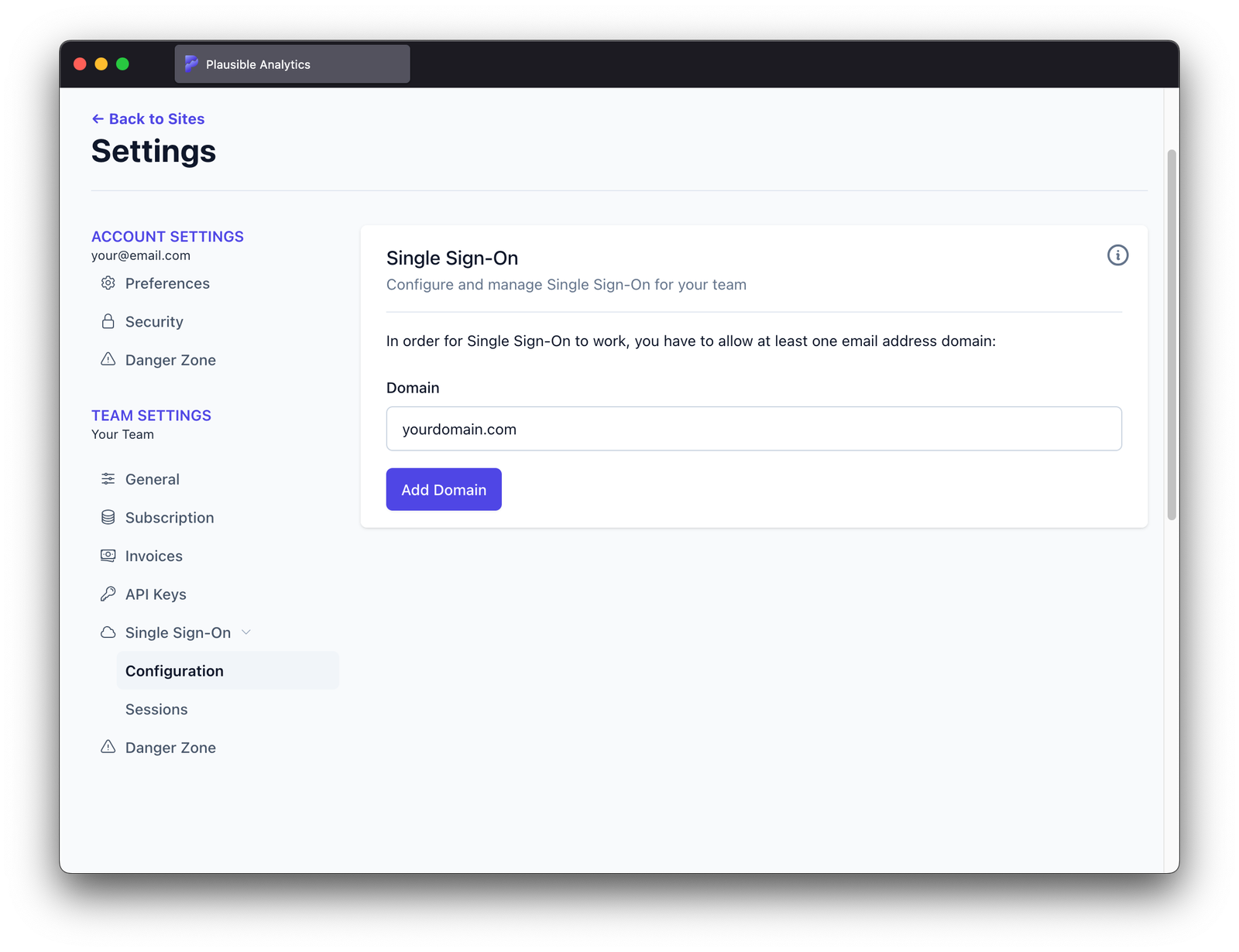 Adding SSO domain