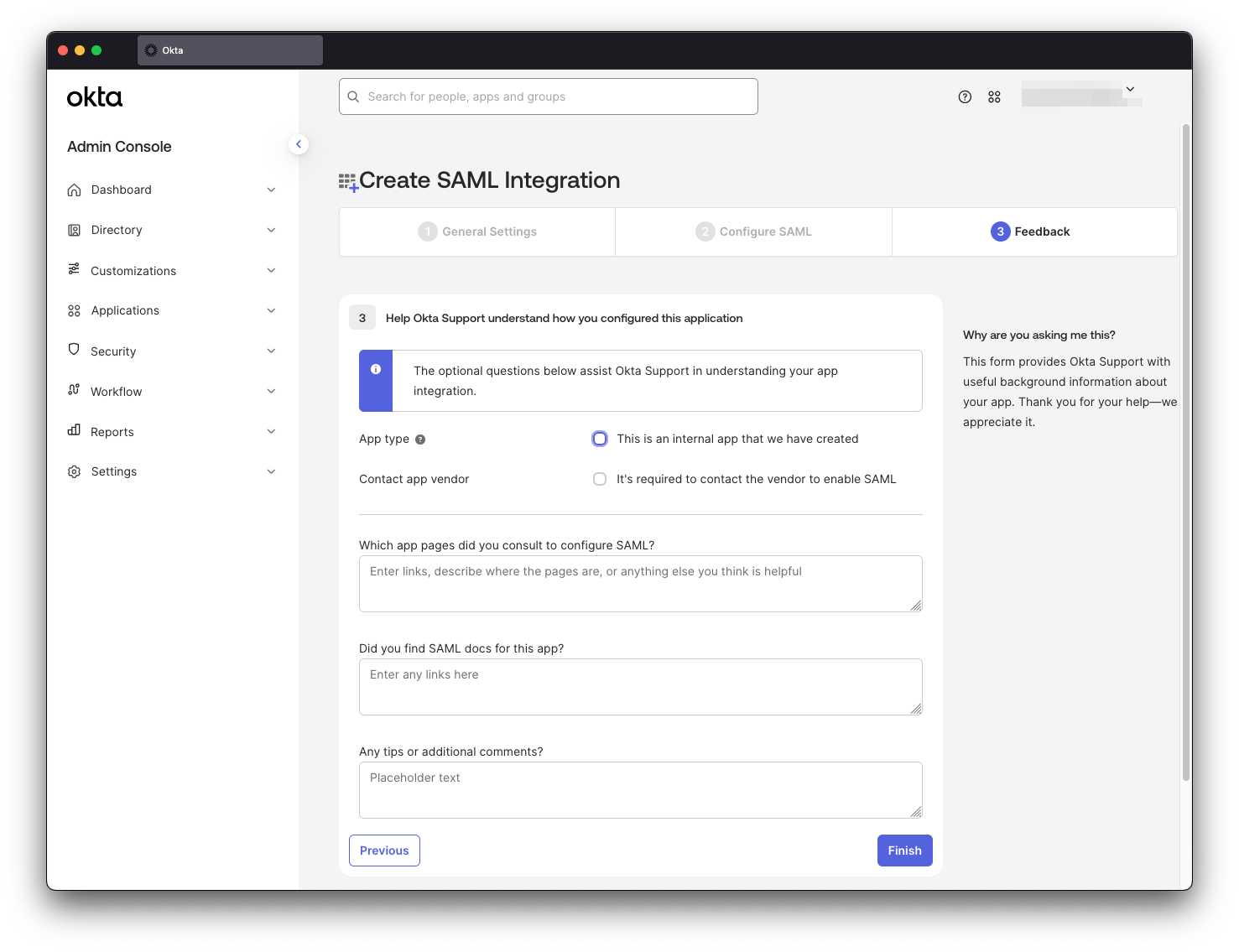 Okta feedback step